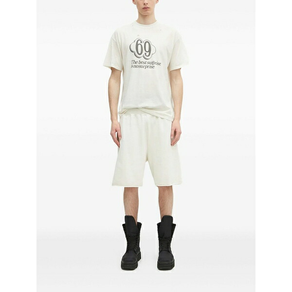 アリーズ メンズ 心地好いズボン下 ボトムス Premium aged temple logo-print shorts White
