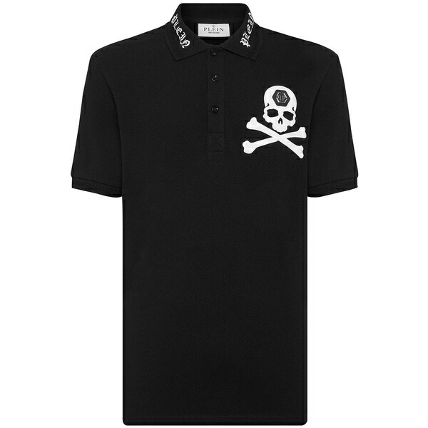 フィリップ飾り気の無い メンズ スポーツシャツ トップス Skull-print cotton polo shirt Black