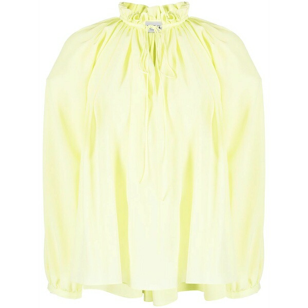ランバン レディース ティーシャツ トップス Pleated-neckline silk blouse Green