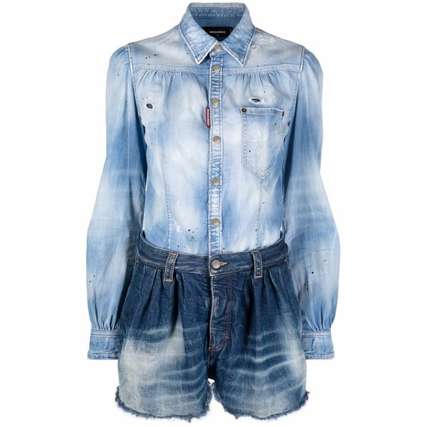 ディースクエアード レディース 衣裳 トップス Two-tone distressed denim playsuit Blue