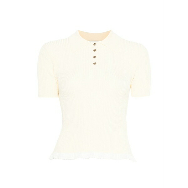 サンドロ レディース ポロシャツ トップス Lace-detail polo shirt Neutrals｜asty 46,080円