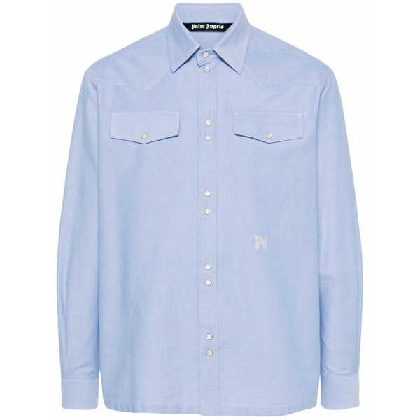 パーム・エンジェルス メンズ プルオーバー トップス Monogram-embroidered cotton shirt Blue