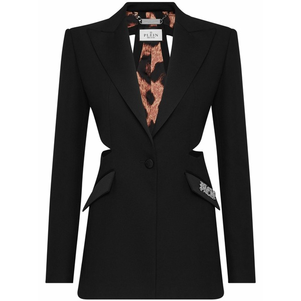 フィリップ飾り気の無い レディース 上衣＆上衣 アウター Logo-plaque cut-out blazer Black