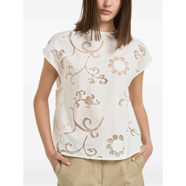 セミクチュール レディース プルオーバー トップス Andrea lace-insert cut-out shirt White