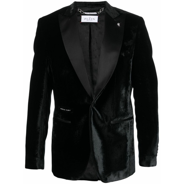 フィリップ飾り気の無い メンズ 上衣＆上衣 アウター Single-breasted velvet blazer Black
