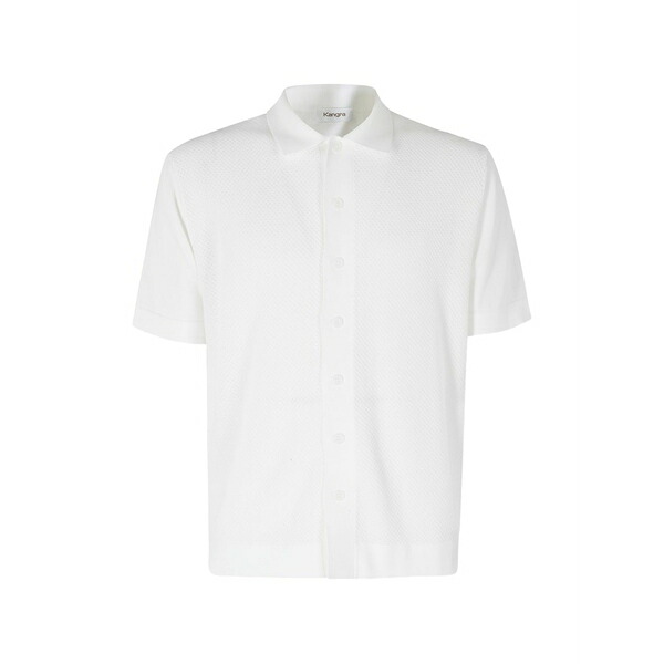 カングラ  メンズ プルオーバー トップス Knitted short-sleeve shirt White