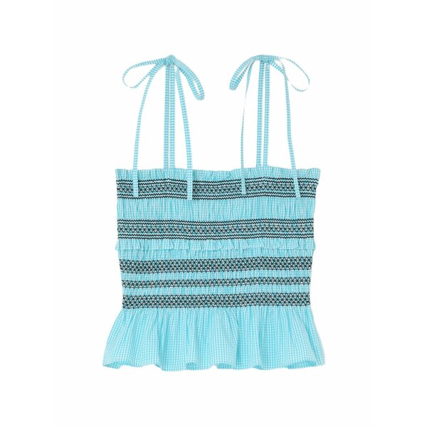 ガニー レディース プルオーバー トップス Shirred gingham top Blue