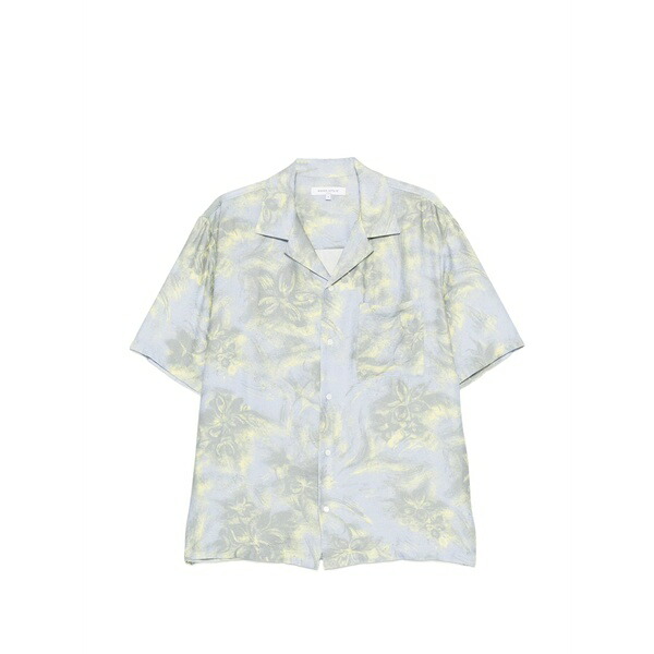 住み家 稲荷 メンズ プルオーバー トップス Floral-print short-sleeve shirt Blue