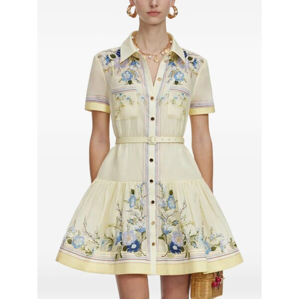 セルフ・ポートレイト レディース 衣裳 トップス Floral-print belted shirt dress Yellow