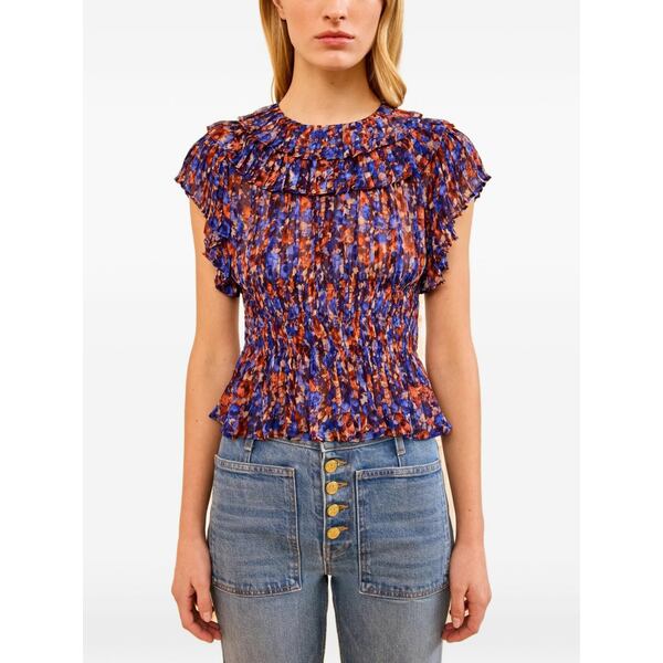 ウラ・ジョンソン レディース シャツ トップス Athene ruffled silk top Blue｜asty