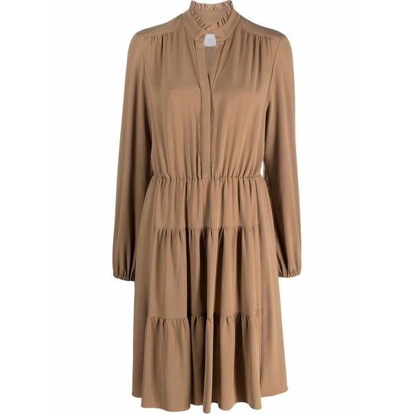 イレブンティ レディース ワンピース トップス Tiered long-sleeved dress Brown｜asty