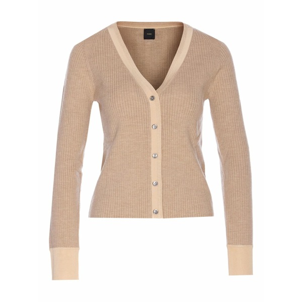 ピンコ レディース カーディガン アウター Ribbed v-neck cardigan Neutrals｜asty