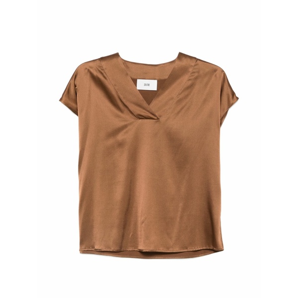 ソロトレ レディース プルオーバー トップス V-neck blouse Brown