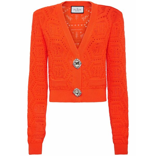 フィリップ飾り気のない レディース ジレー アウター Patterned-knit cardigan Orange