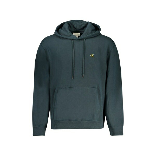 カルバンクライン メンズ パーカー・スウェットシャツ アウター Logo-embroidered drawstring hoodie Blue