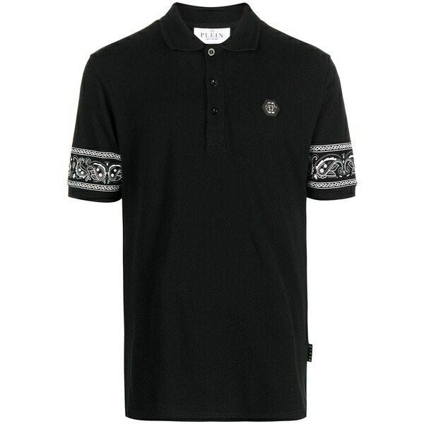 フィリップ飾り気のない メンズ スポーツシャツ トップス Bandana-print short-sleeved polo shirt  Black