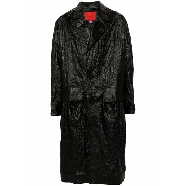 エコーズ・ラッタ メンズ コート アウター Crinkled single-breasted trench coat Black|asty