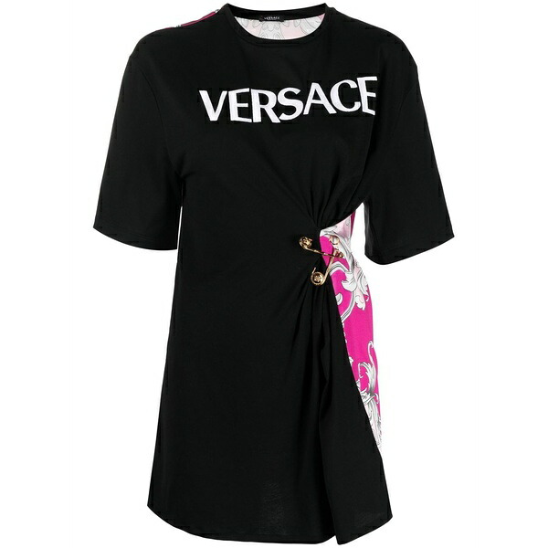 ヴェルサーチ レディース ティーシャツ トップス Safety pin baroque-print t-shirt Black