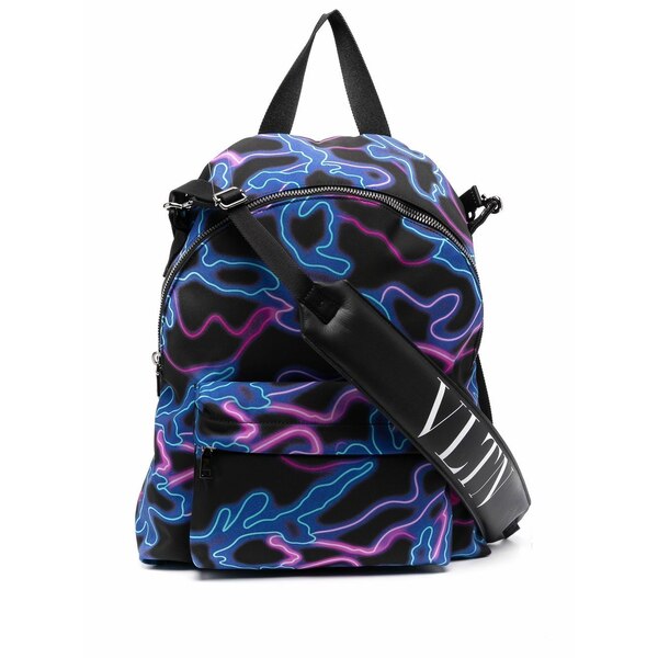 ヴァレンティノ ガラヴァーニ メンズ うしろ側容器に並べる・背嚢 御徒面子 Camou neon-print backpack Black