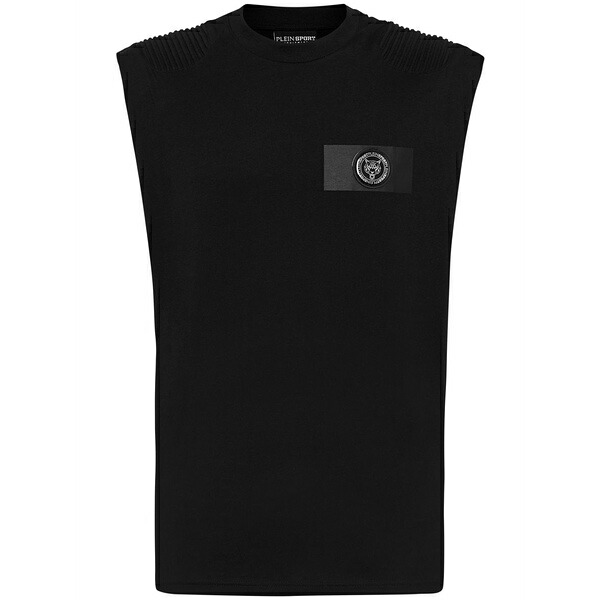 飾り気の無い運動競技 メンズ プルオーバー トップス Logo patch sleeveless t-shirt Black