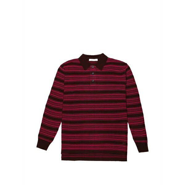 ウェールズ ボナー メンズ スポーツシャツ トップス Striped long-sleeve polo shirt Red