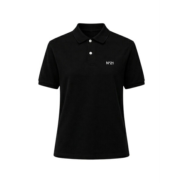 ヌメロ ヴェントゥーノ レディース スポーツシャツ トップス Logo-embroidered polo shirt Black