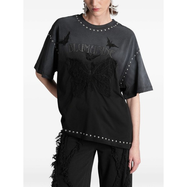 ブルマリン レディース ティーシャツ トップス Stud-embellished t-shirt Black トップス-Tシャツ・カットソー