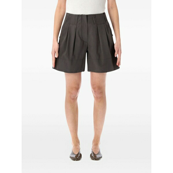 ファースト 古典派音楽 レディース 心地好いズボン下 ボトムス Pleated wide-leg shorts Brown