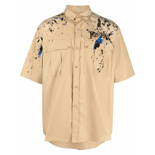モスキーノ メンズ プルオーバー トップス Logo-print cotton shirt Brown メンズファッション-トップス-カジュアルシャツ