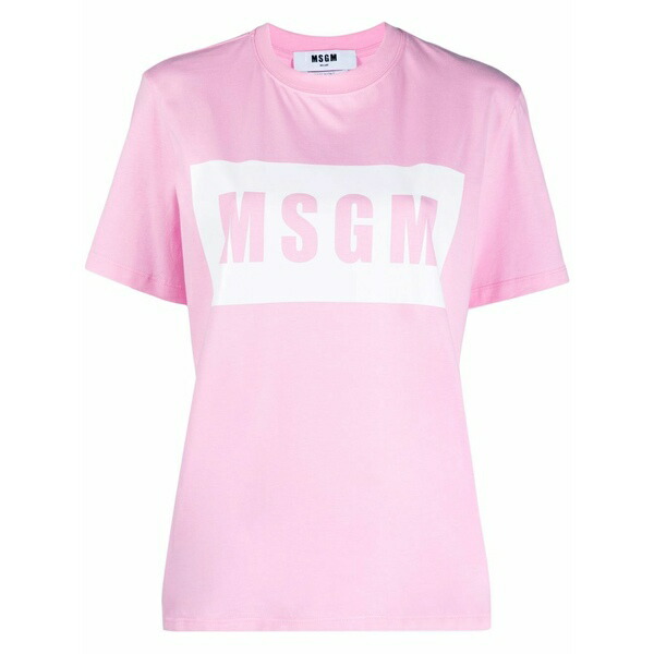 エムエスジイエム レディース プルオーバー トップス Logo-print cotton t-shirt Pink