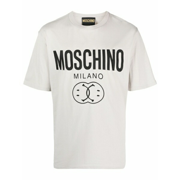モスキーノ メンズ Tシャツ トップス Logo-print organic-cotton t-shirt Grey｜asty