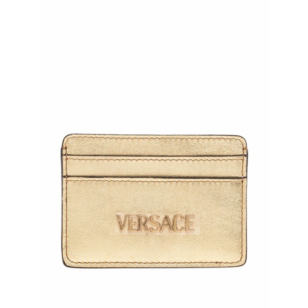ヴェルサーチ レディース 紙入れ 付属品 Metallic logo-embossed cardholder Gold