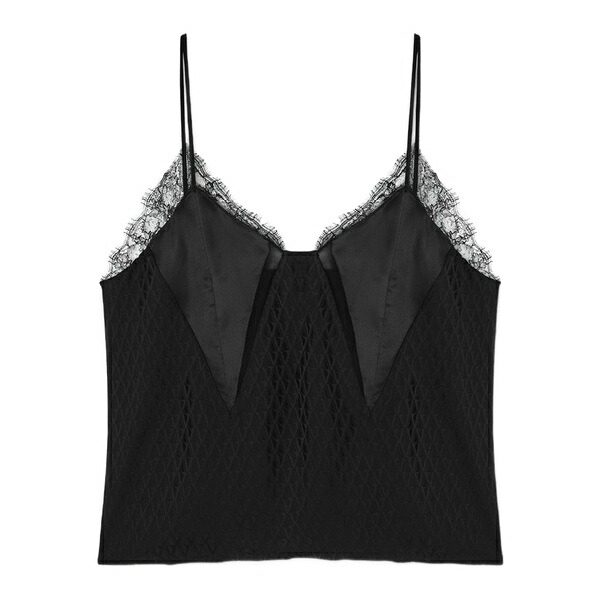 ヴェルサーチ レディース シャツ トップス Lace-trimmed satin camisole Black｜asty