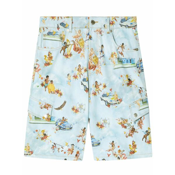 オフホワイト メンズ カジュアルパンツ ボトムス Fresco-print shorts Blue|asty