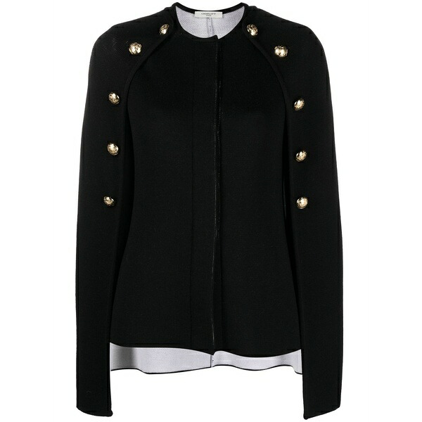 シャルロット レディース 編み物\u0026ティーシャツ アウター Button-embellished cape jumper Black