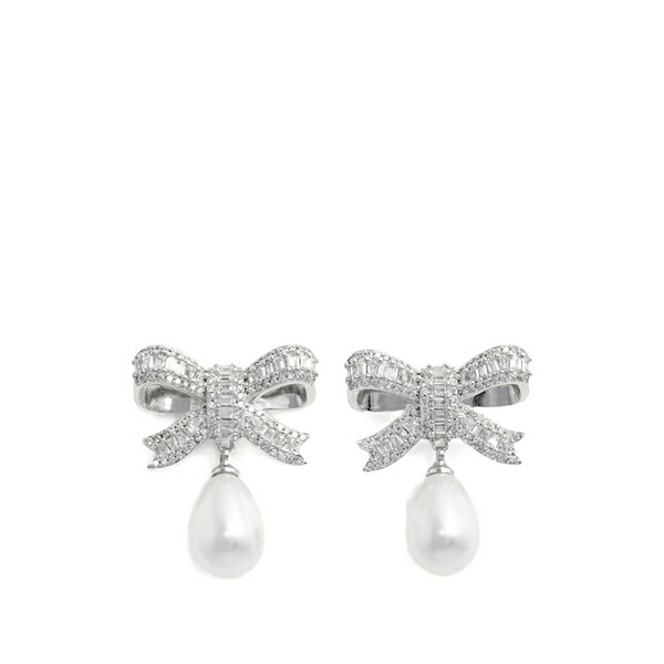 セルフ・ポートレイト レディース ピアス＆イヤリング アクセサリー Crystal-embellished bow earrings Silver｜asty