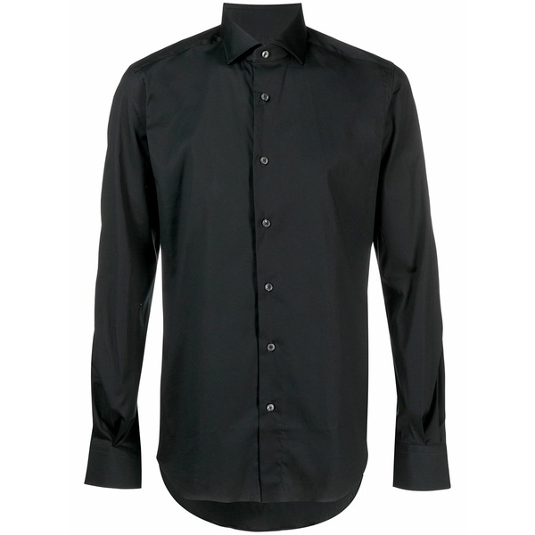 ザカス  メンズ シャツ トップス Pointed collar slim-fit shirt Black