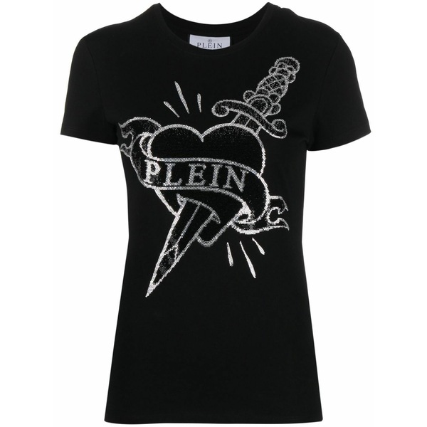 フィリップ飾り気の無い レディース プルオーバー トップス Logo-embellishment t-shirt Black