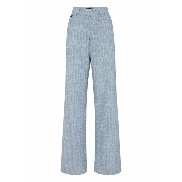 フィリッププレイン レディース デニムパンツ ボトムス Tweed wide-leg jeans Blue|asty