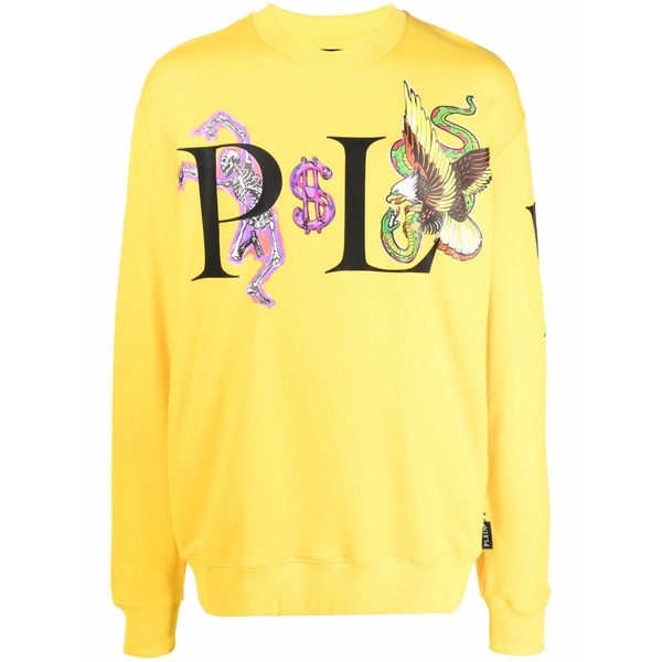 フィリッププレイン メンズ パーカー・スウェットシャツ アウター Graphic-print cotton sweatshirt Yellow｜asty