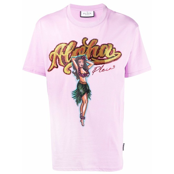フィリップ飾り気の無い メンズ プルオーバー トップス Graphic-print crystal-embellished t-shirt Purple