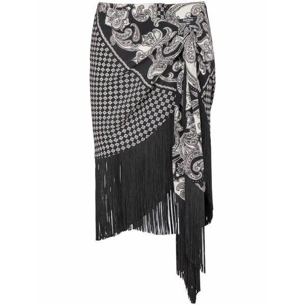 バルマン レディース スコート ボトムス Fringed paisley-print silk miniskirt Black