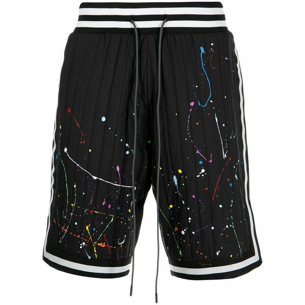 ミストリーハードレアリシーン メンズ 心地好いズボン下 ボトムス Quilted paint-splatter shorts Black
