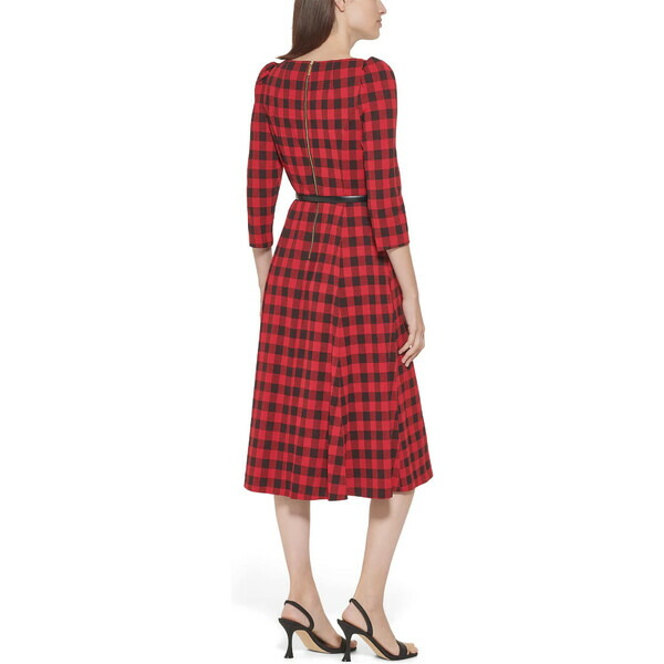 ヒート カルバン・クライン Long Sleeve Scuba Crepe Buffalo Plaid Dress レディース ドレス Black/Red 