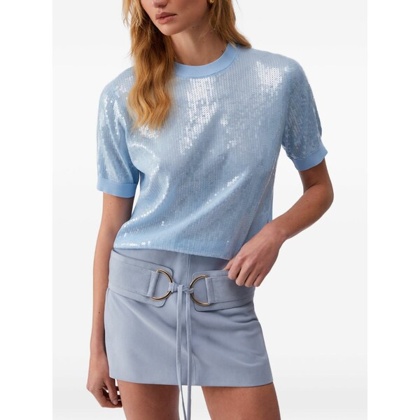 リュージョー レディース ティーシャツ トップス Sequin-embelished round-neck blouse Blue