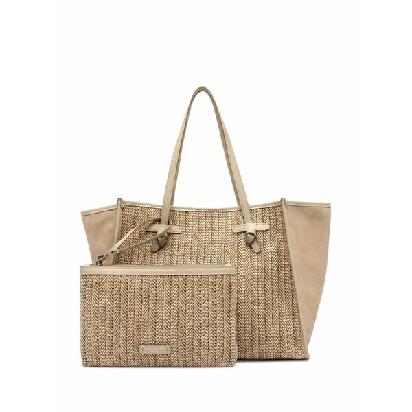 ジャンニ・キアリーニ レディース トートバッグ 御徒面子 Marcella herringbone-straw tote bag Neutrals