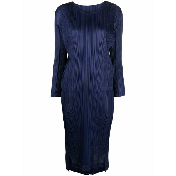 筋目 プリーズ イッセイ ミヤケ レディース 衣裳 トップス Pleated long-sleeve MIDI dress Blue