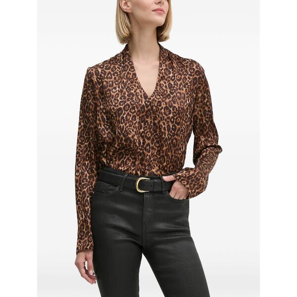 ジョセフリブコフ レディース プルオーバー トップス V-neck animal-pattern blouse Brown
