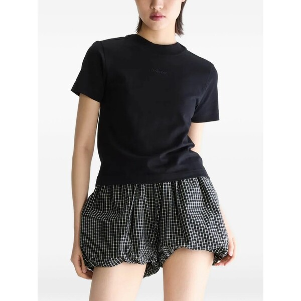 呼びりんさくら色 レディース ティーシャツ トップス Flec logo-embroidered t-shirt Black