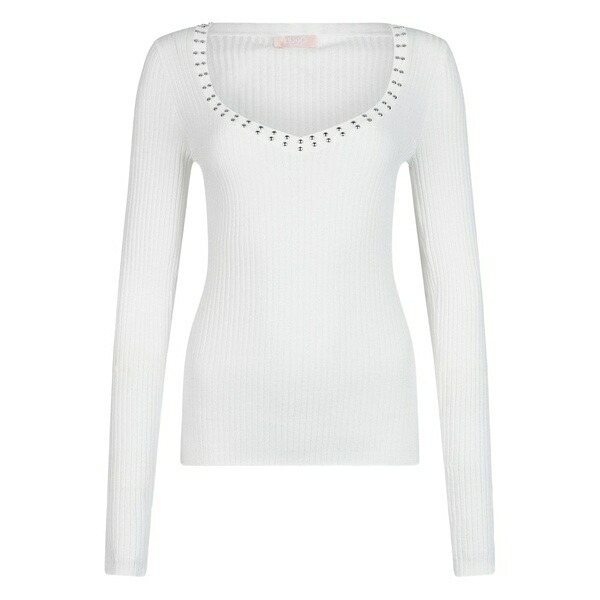 リュージョー レディース ティーシャツ トップス V-neck studded top White